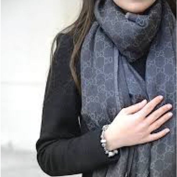 NWT Authentic Gucci GG Tricot Wool Bicolor Scarf Multi Charcoal Gray Unisex - Picture 10 of 11